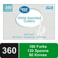 thumbnail image 1 of Great Value Disposable Plastic Cutlery Set, White, 360 Count includes 180F/120S/60K, 1 of 6