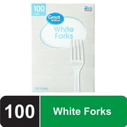 Great Value Disposable Plastic White Forks, 100 Count