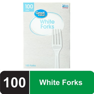Great Value Disposable Plastic White Forks, 100 Count