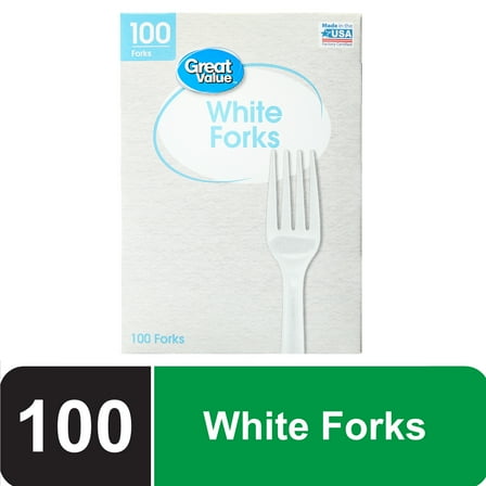 Great Value Disposable Plastic White Forks, 100 Count