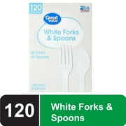 Great Value Everyday Disposable Plastic Forks and Spoons, White, 120 Count, 60 Forks and 60 Spoons