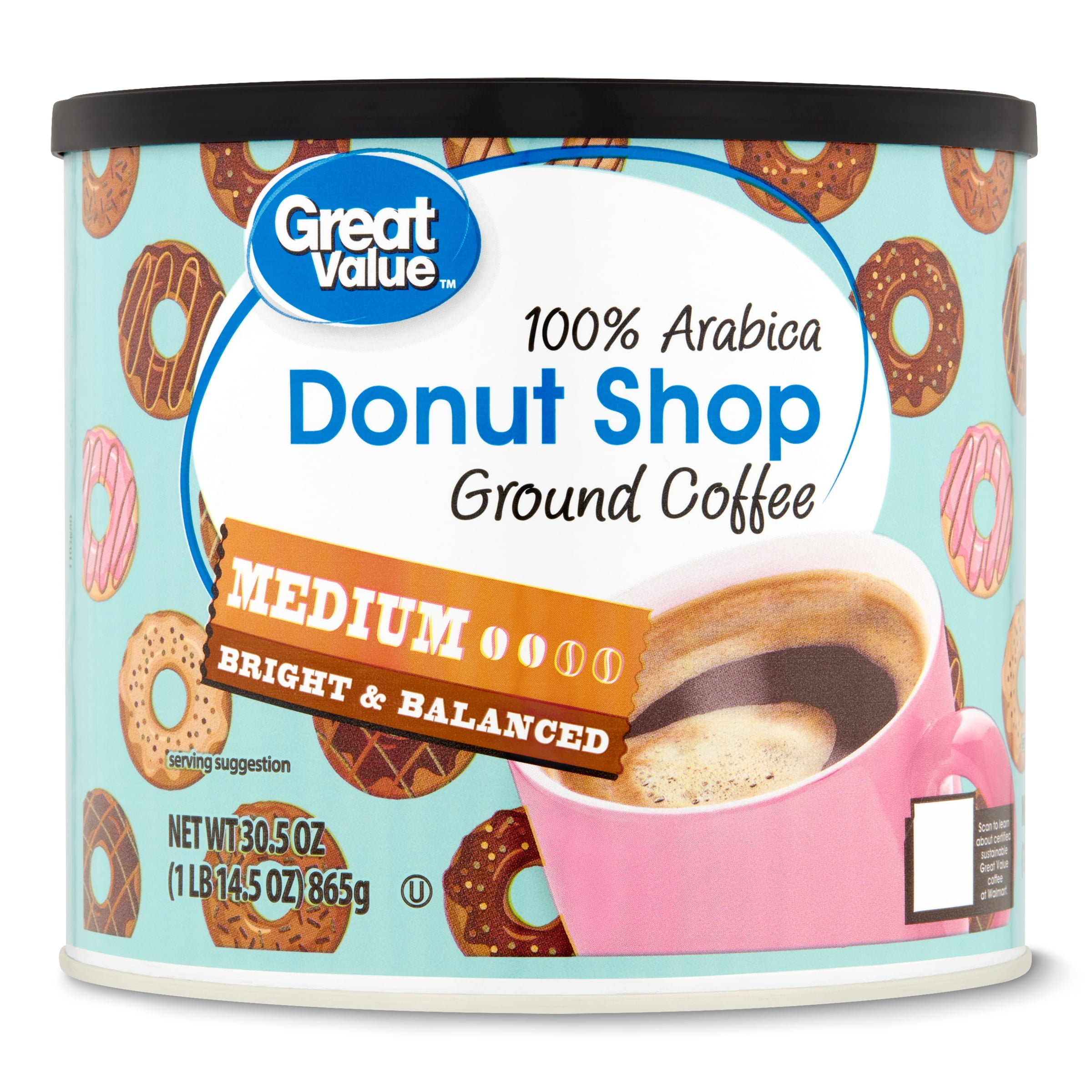 Great Value Donut Shop 100 Arabica Medium Ground Coffee, 30.5 oz