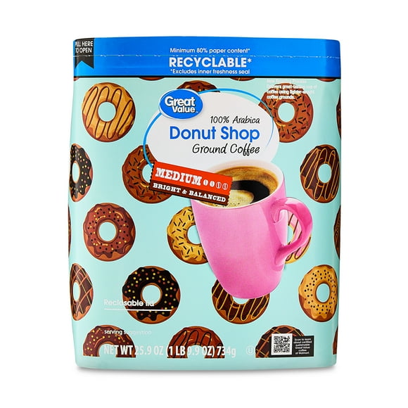 Great Value Donut Shop 100% Arabica Medium Ground Naturally Caffeinated Coffee, 25.9 oz