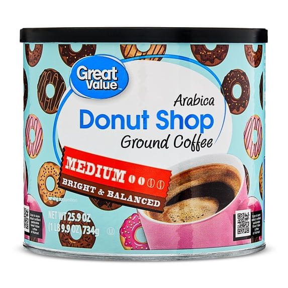Great Value Donut Shop 100% Arabica Medium Roast Ground Coffee, Naturally Caffeinated, 25.9 oz