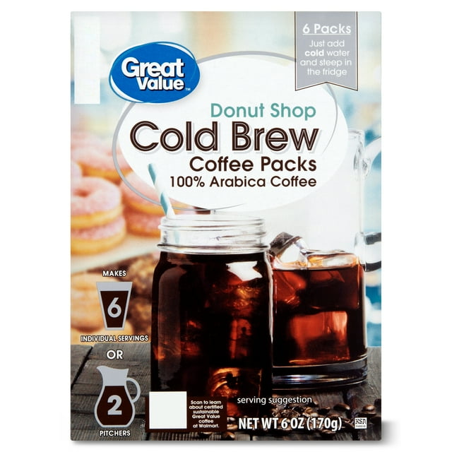 Great Value Donut Shop Cold Brew Medium Roast Ground Coffee, 6 Oz, 6