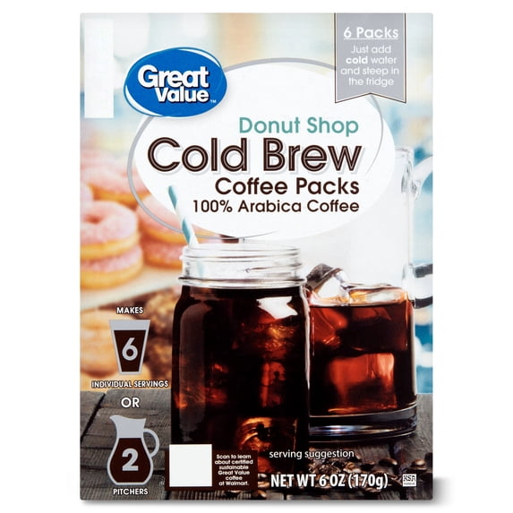 Great Value Donut Shop Cold Brew Medium Roast Ground Coffee, 6 Oz, 6 Pack Box