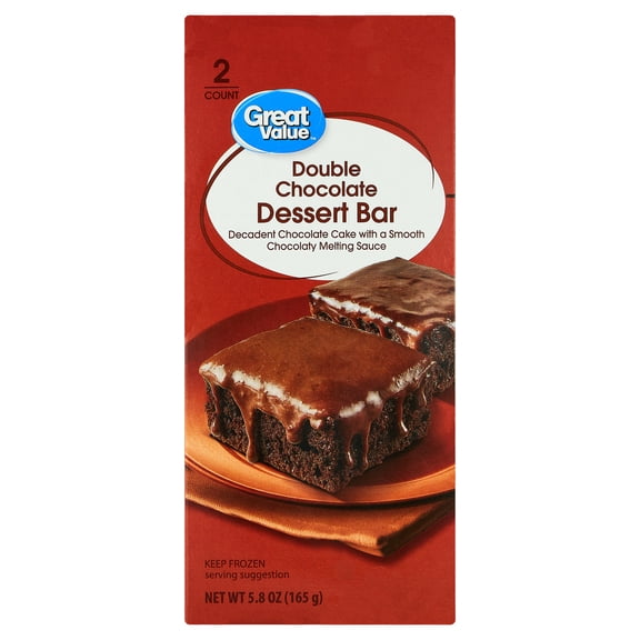 Great Value Double Chocolate Dessert Bar, Frozen Layered Cake Dessert, 2 Count, 5.8 oz