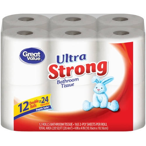 Great Value Double Rolls Ultra Strong 2-Ply Bathroom Tissue, 165 sheets ...