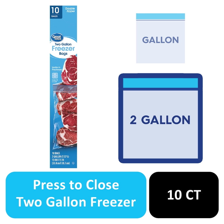 Great Value Double Zipper Freezer Bags, 2 Gallon, Food Storage