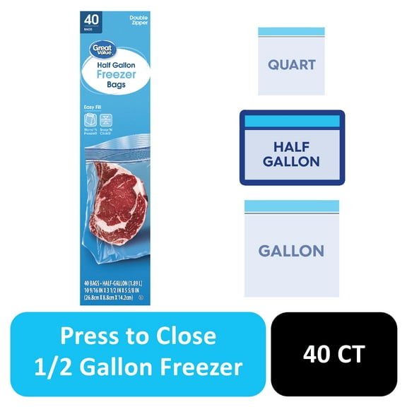 Great Value Double Zipper Half Gallon Freezer Bags, 40 Count