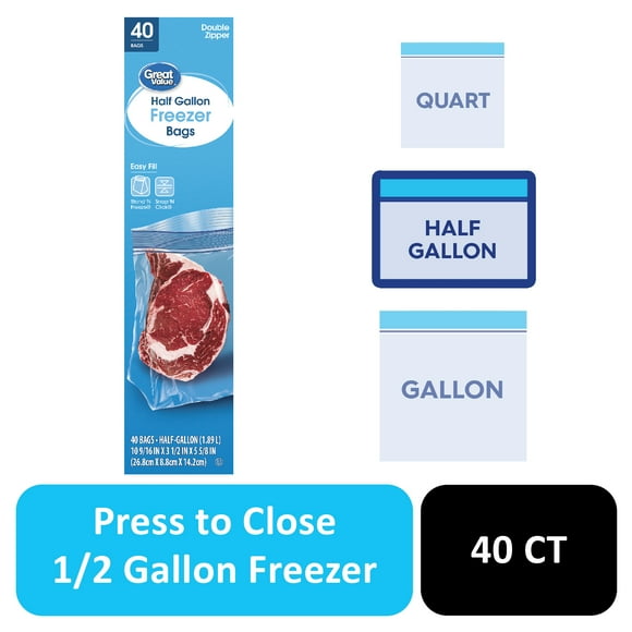 Great Value Double Zipper Half Gallon Freezer Bags, 40 Count