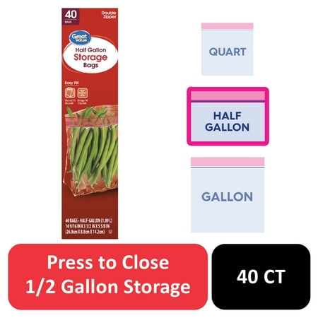 Great Value Double Zipper Half Gallon Storage Bags, 40 Count