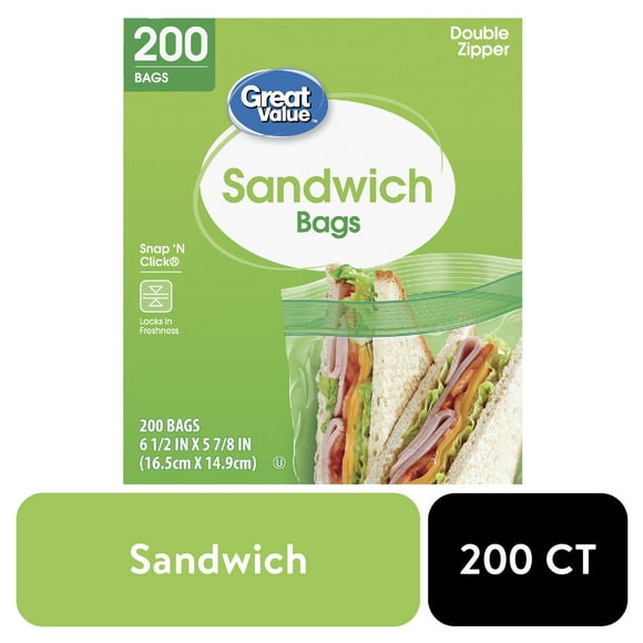 Great Value Double Zipper Sandwich Bags, 200 Count