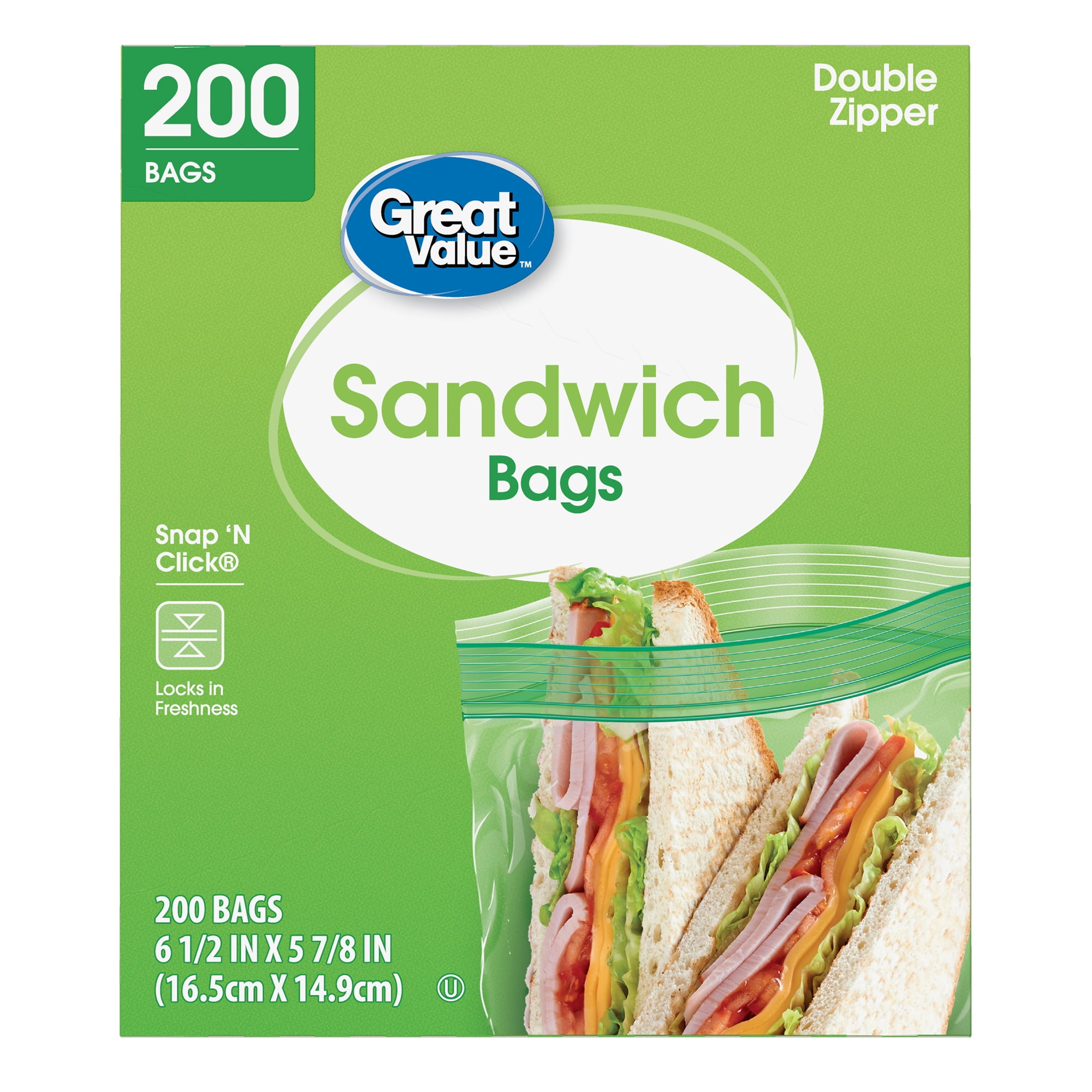  Great Value Double Zipper Sandwich Bags, 200 count : Health &  Household