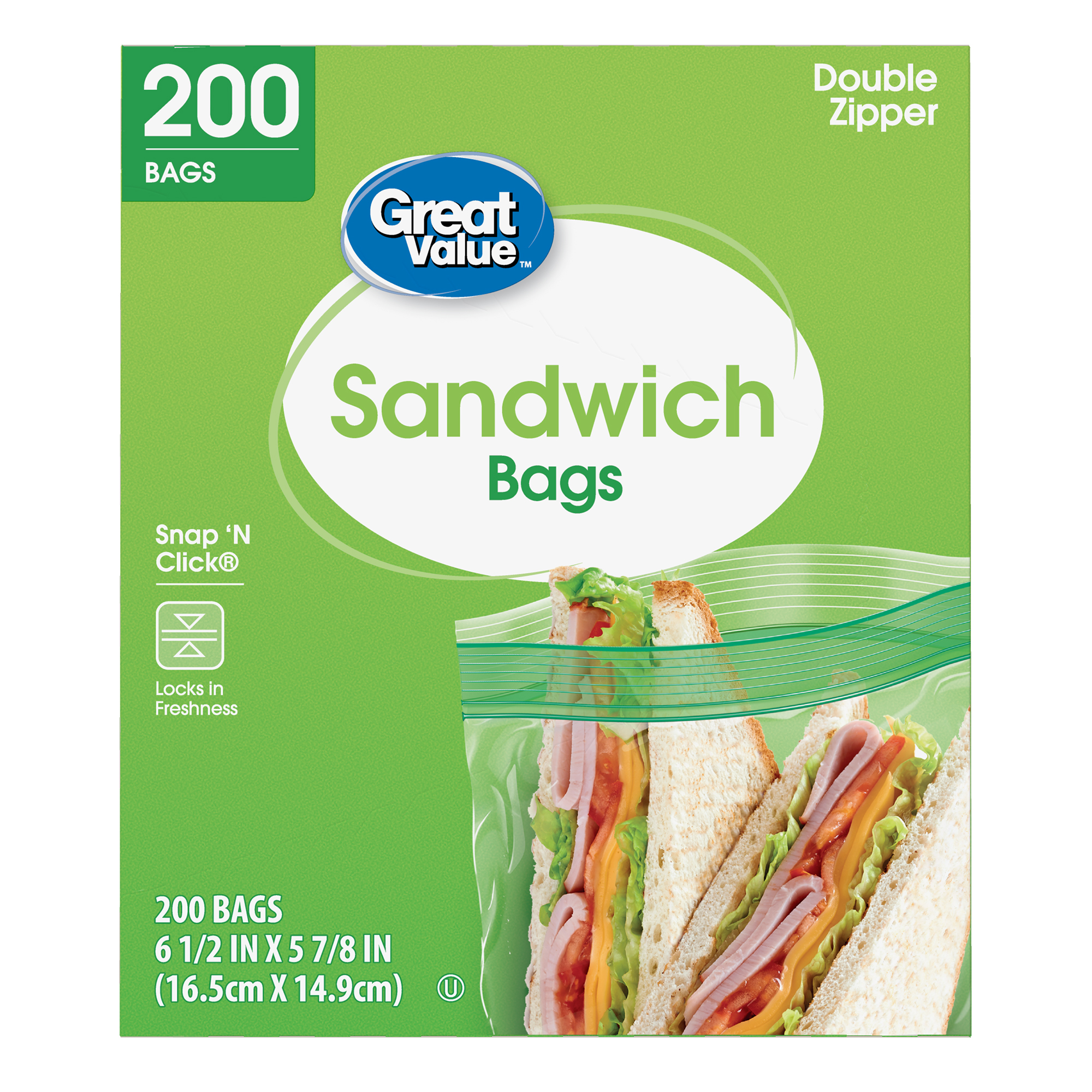 Great Value Double Zipper Sandwich Bags, 200 Count - image 1 of 10