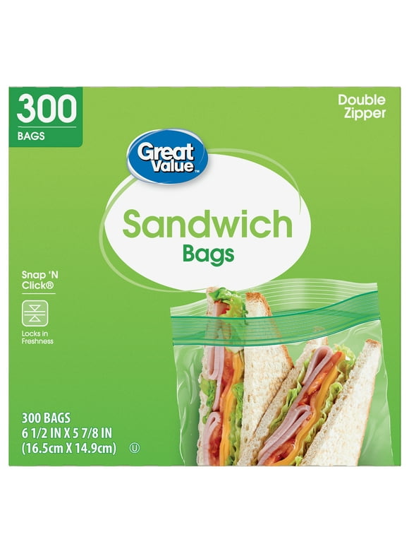 Great Value Double Zipper Sandwich Bags, 300 Count