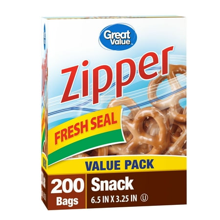 Great Value Double Zipper Snack Bags, 200 Count