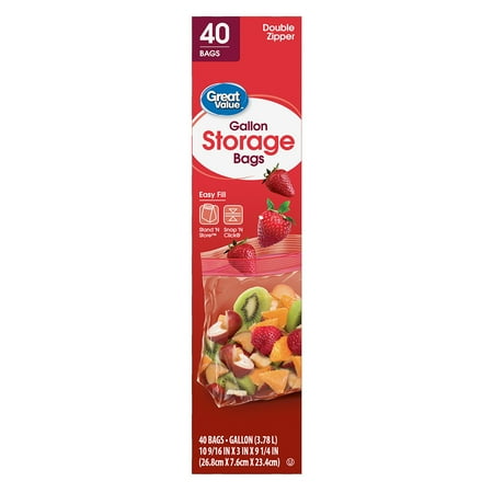 Great Value Double Zipper Storage Bags, Gallon, 40 Count