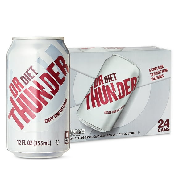 Great Value Dr Thunder Diet Calorie Free Cola Soda Pop, 12 Fl Oz, 24 Pack Cans