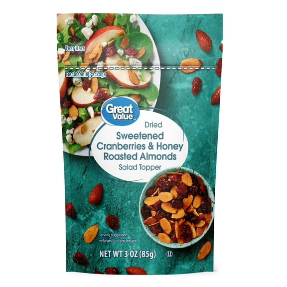 Great Value Dried Sweetened Cranberries & Honey Roasted Almonds Salad Topper, 3 oz