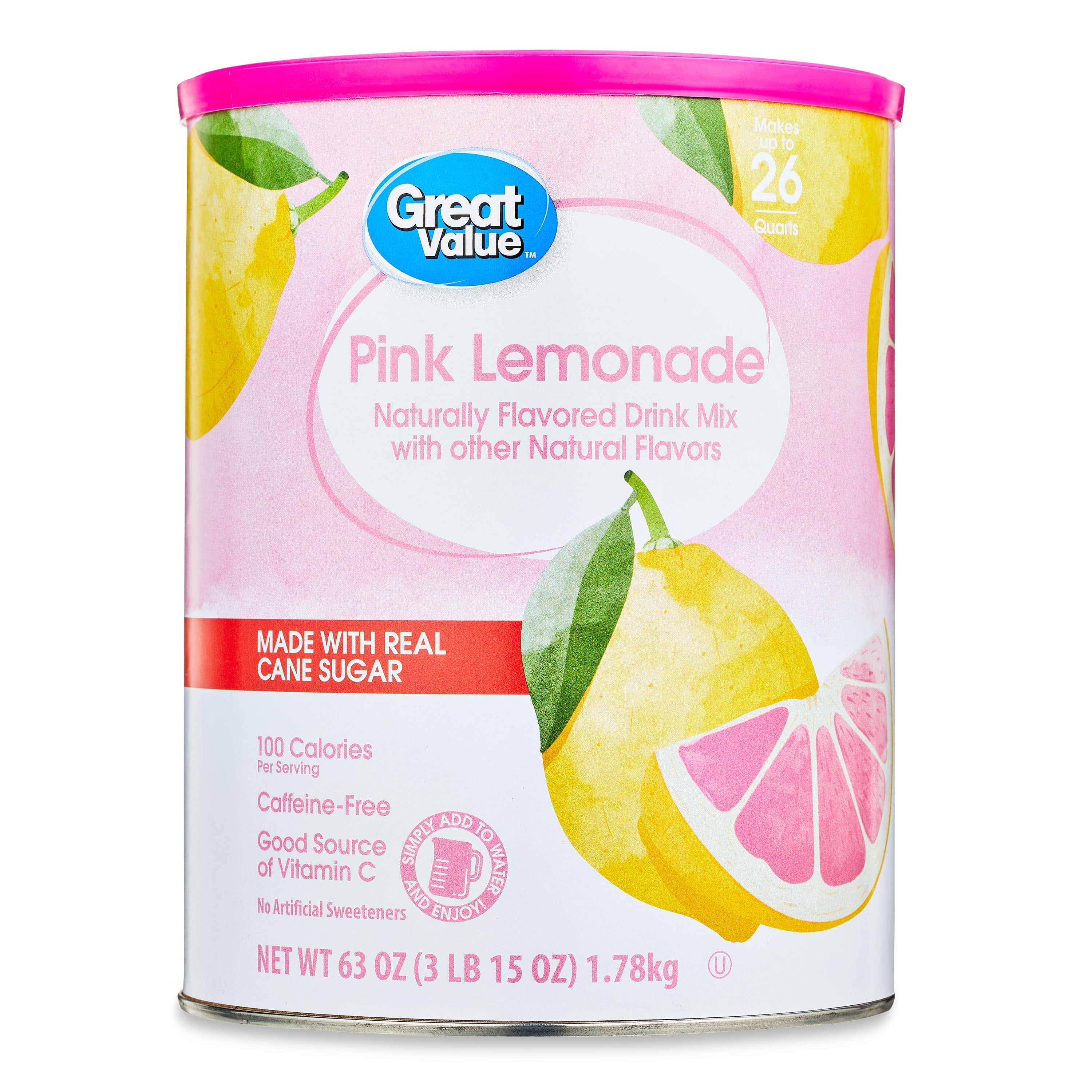 Great Value Drink Mix, Pink Lemonade, 63 oz