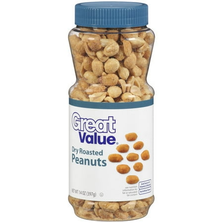 Great Value Dry Roasted Peanuts, 14 Oz.