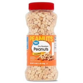 Great Value Dry Roasted and Unsalted Peanuts, 16 oz, Jar