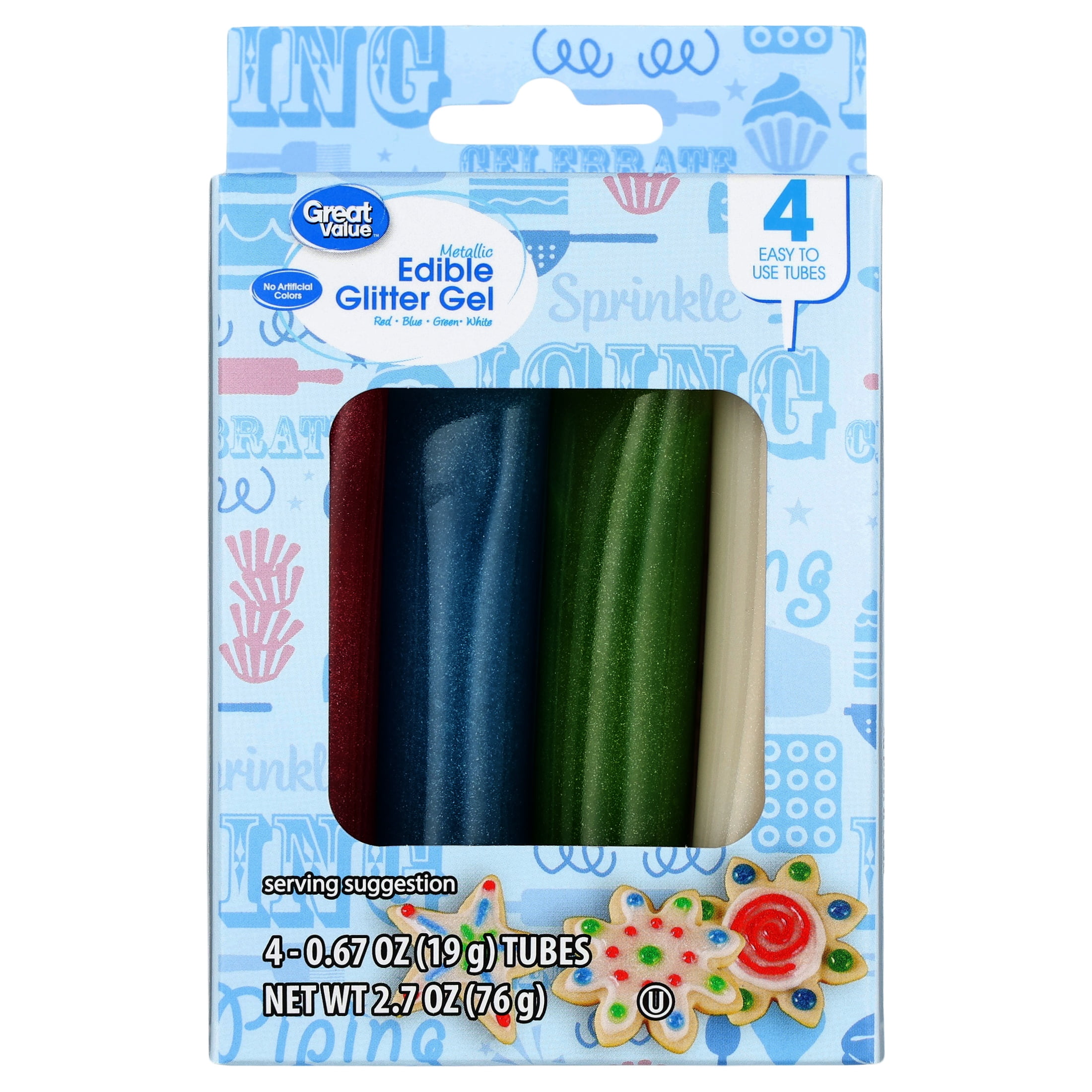 Great Value Edible Glitter Gel, Metallic, 0.67 oz Tubes, 4 Count