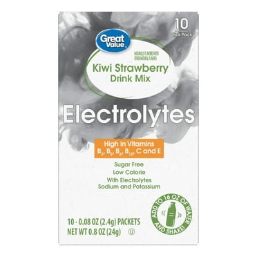 Great Value Electrolyte Vitamin Enhanced Strawberry Kiwi Drink Mix, 0.08 oz, 10 Count