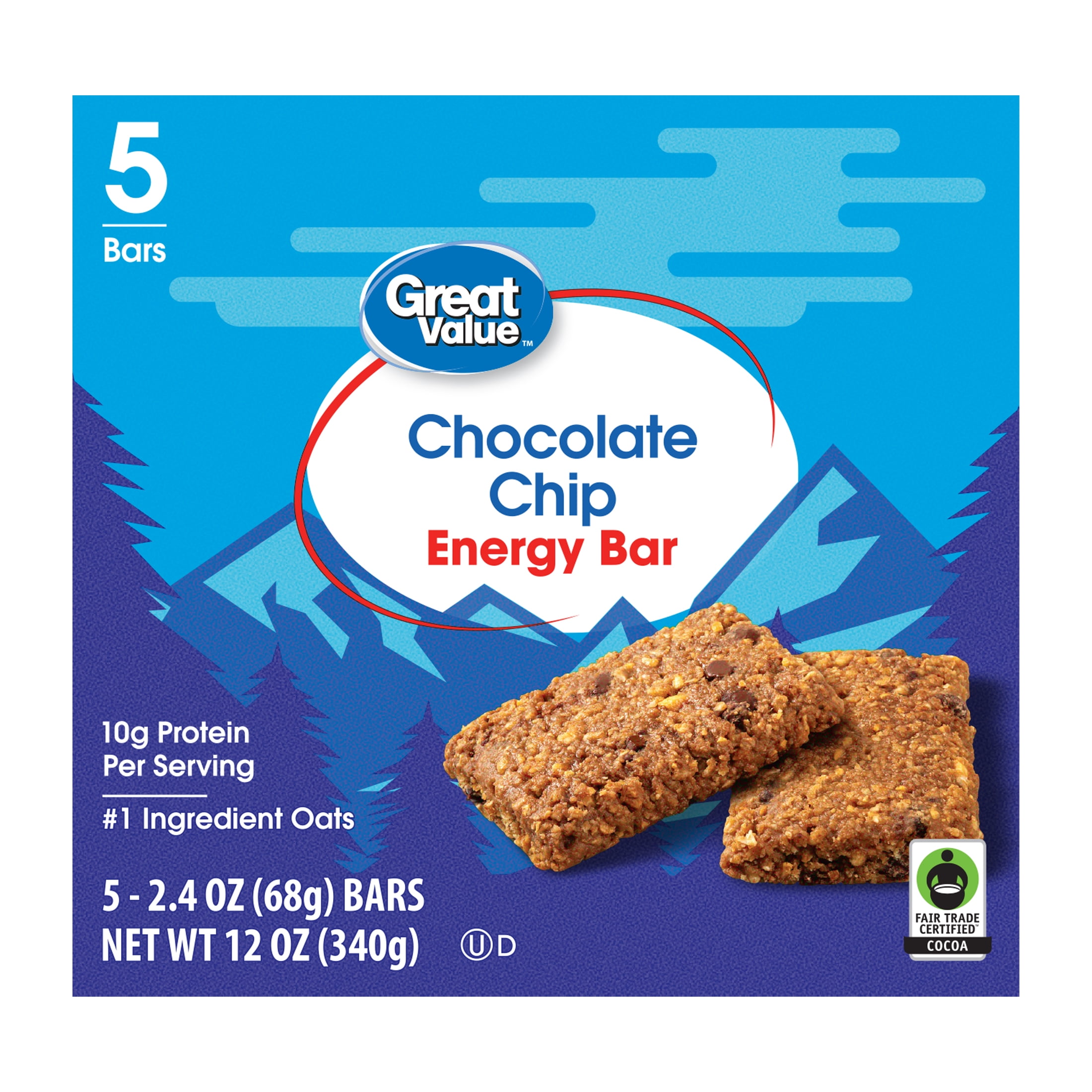 Great Value Energy Bar, Chocolate Chip, 2.4 oz, 5 Count