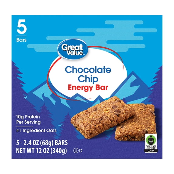 Great Value Energy Bar, Chocolate Chip, 2.4 oz, 5 Count