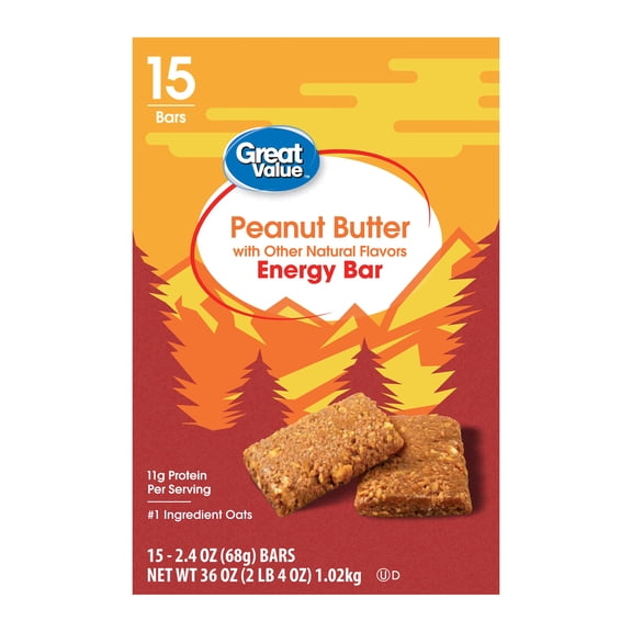Great Value Energy Bar, Crunchy Peanut Butter, 2.4 oz, 15 Count