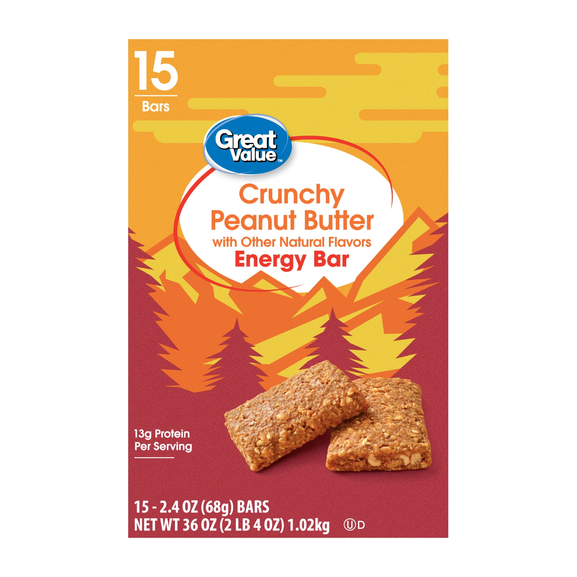 Great Value Energy Bar, Crunchy Peanut Butter, 2.4 oz, 15 Count