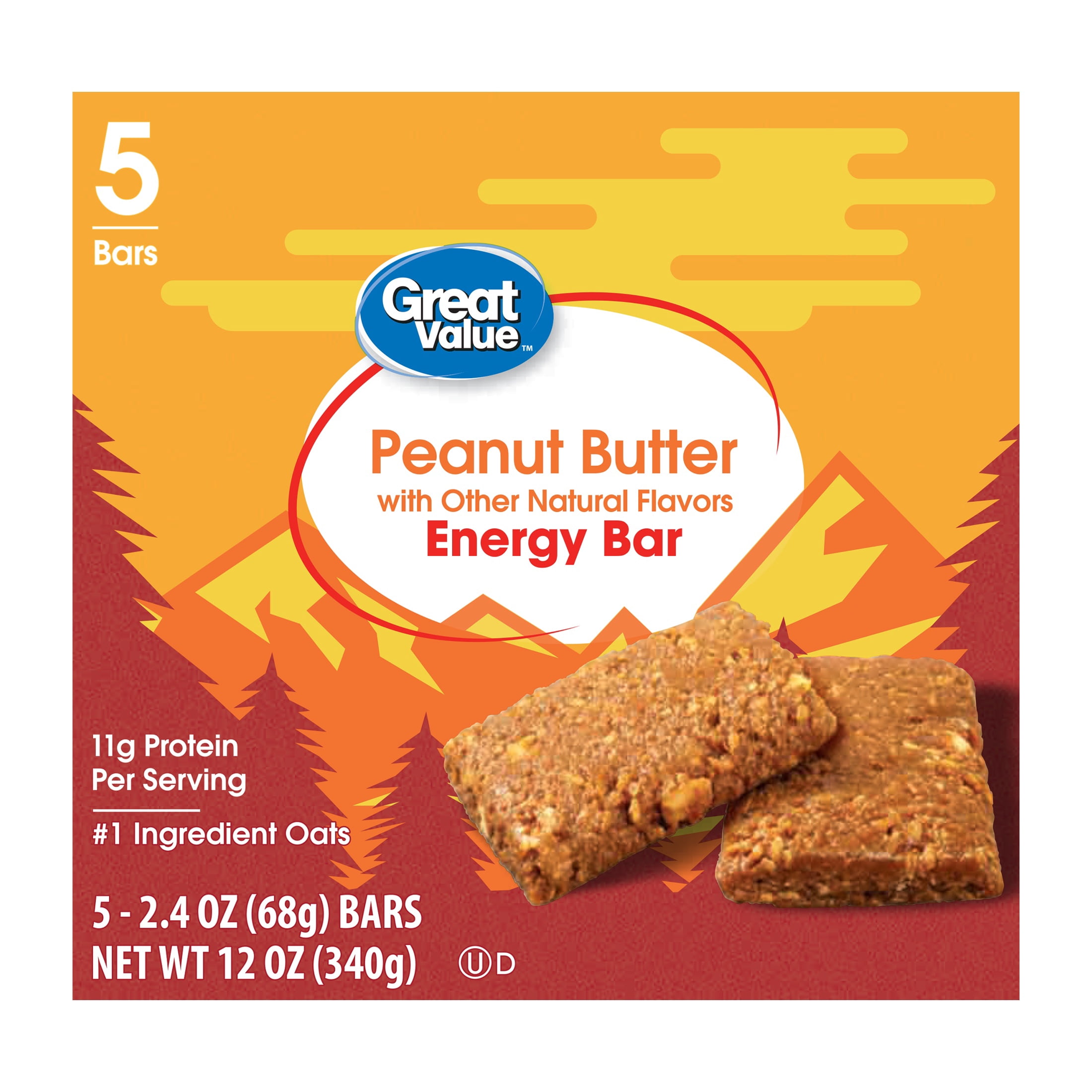 Great Value Energy Bar, Crunchy Peanut Butter, 2.4 oz, 5 Count