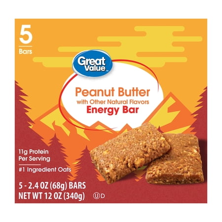 Great Value Energy Bar, Crunchy Peanut Butter, 2.4 oz, 5 Count