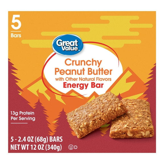 Great Value Energy Bar, Crunchy Peanut Butter, 2.4 oz, 5 Count