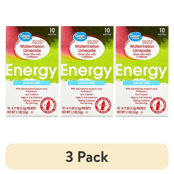 (3 pack) Great Value Energy Electrolyte Watermelon Limeade Liquid Drink Mix, Sugar-Free, 1.1 oz, 10 Packet
