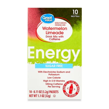 Great Value Energy Electrolyte Watermelon Limeade Liquid Drink Mix, Sugar-Free, 1.1 oz, 10 Packet