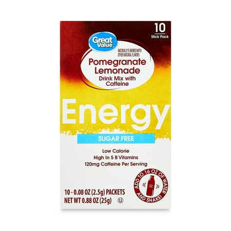 Great Value Energy Pomegranate Lemonade Sugar-Free Drink Mix, 0.09 oz Packets, 10 Count