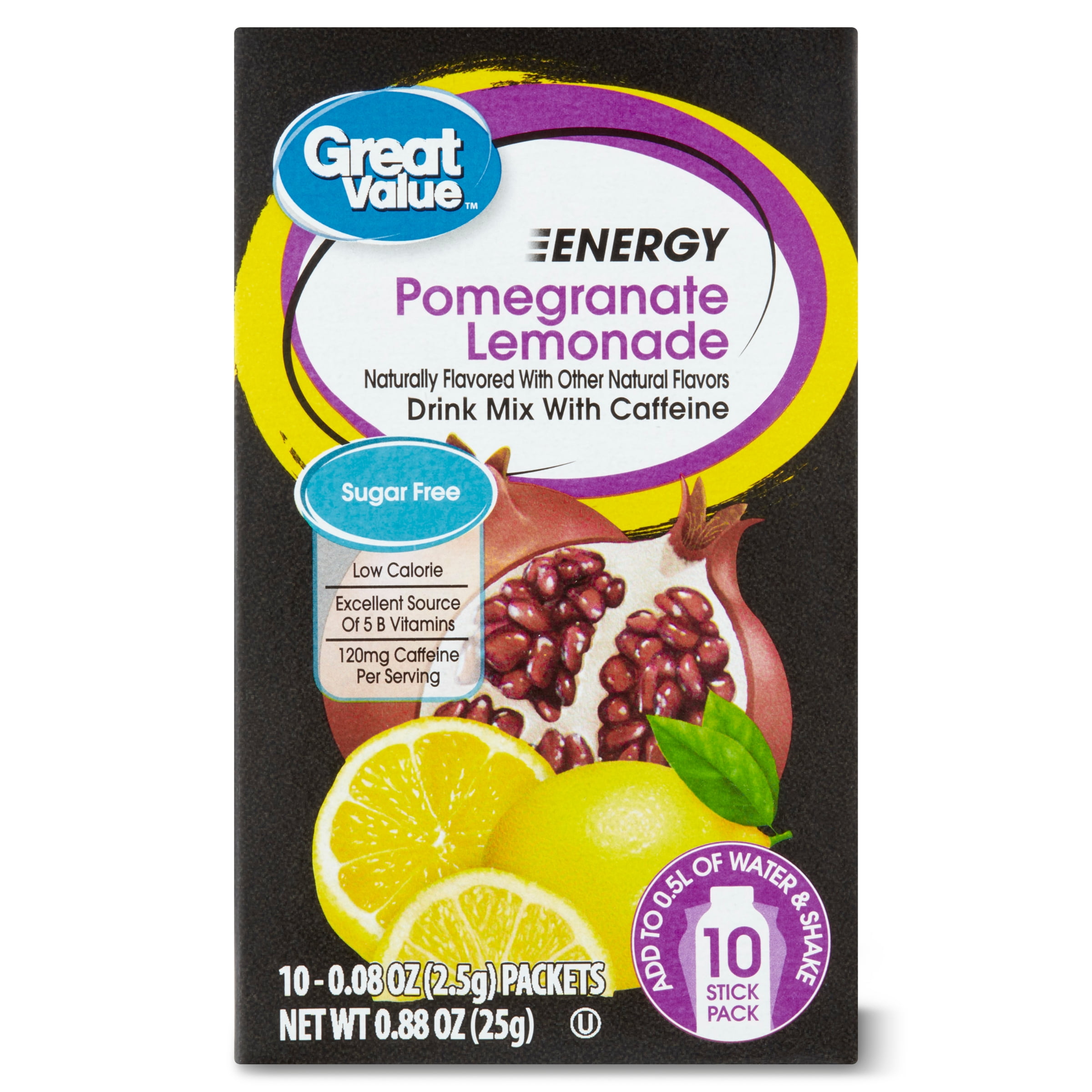 Great Value Energy Pomegranate Lemonade Drink Mix, 0.09 oz, 10 Count