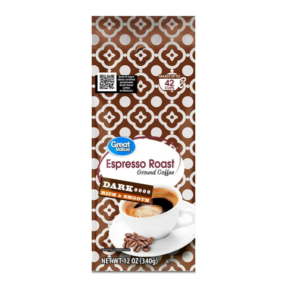 Great Value Espresso Roast Ground Coffee, 12 oz