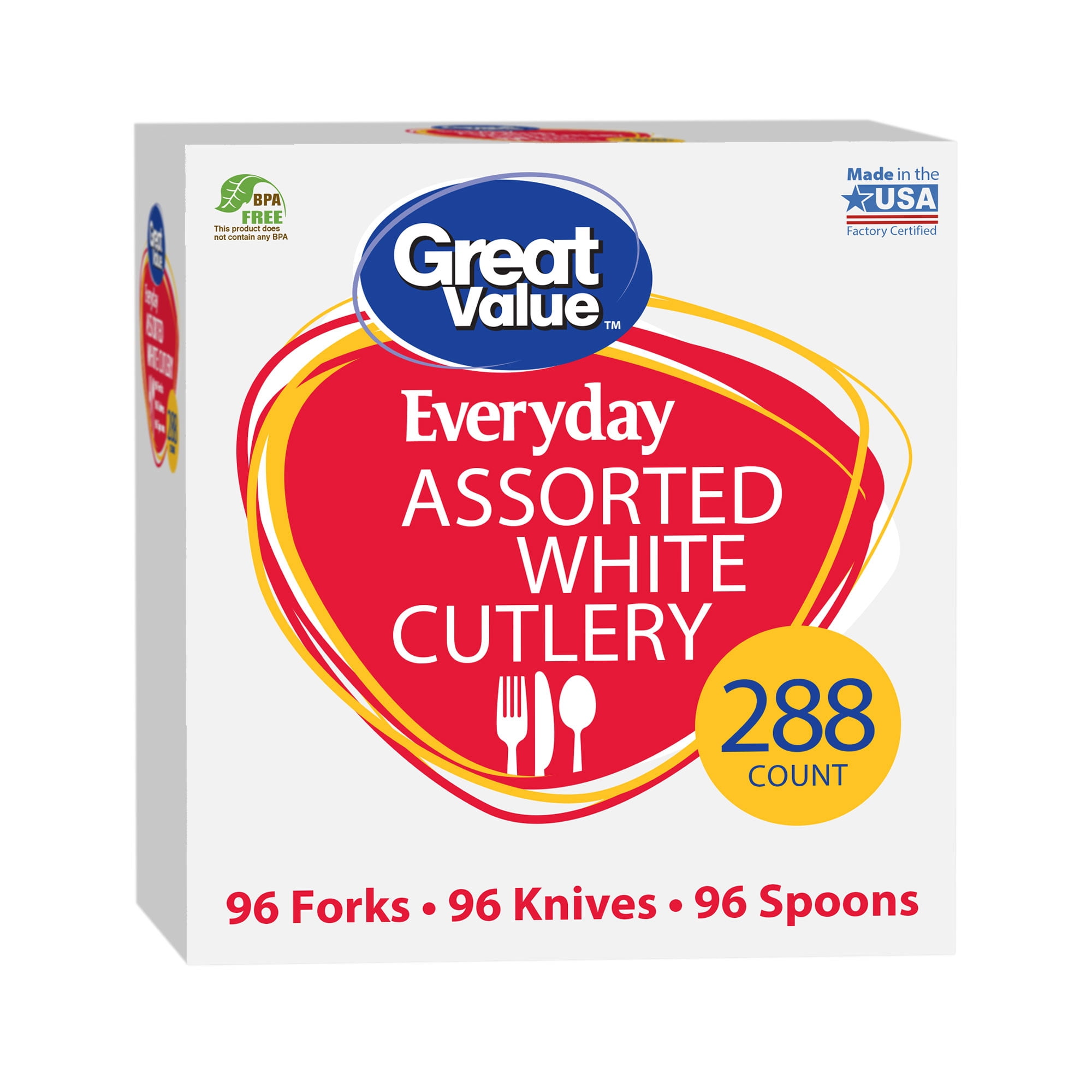 Great Value Everyday Assorted White Cutlery, 360 Count