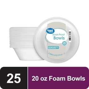 Great Value Disposable Foam Bowls, 20 oz, 25 Count