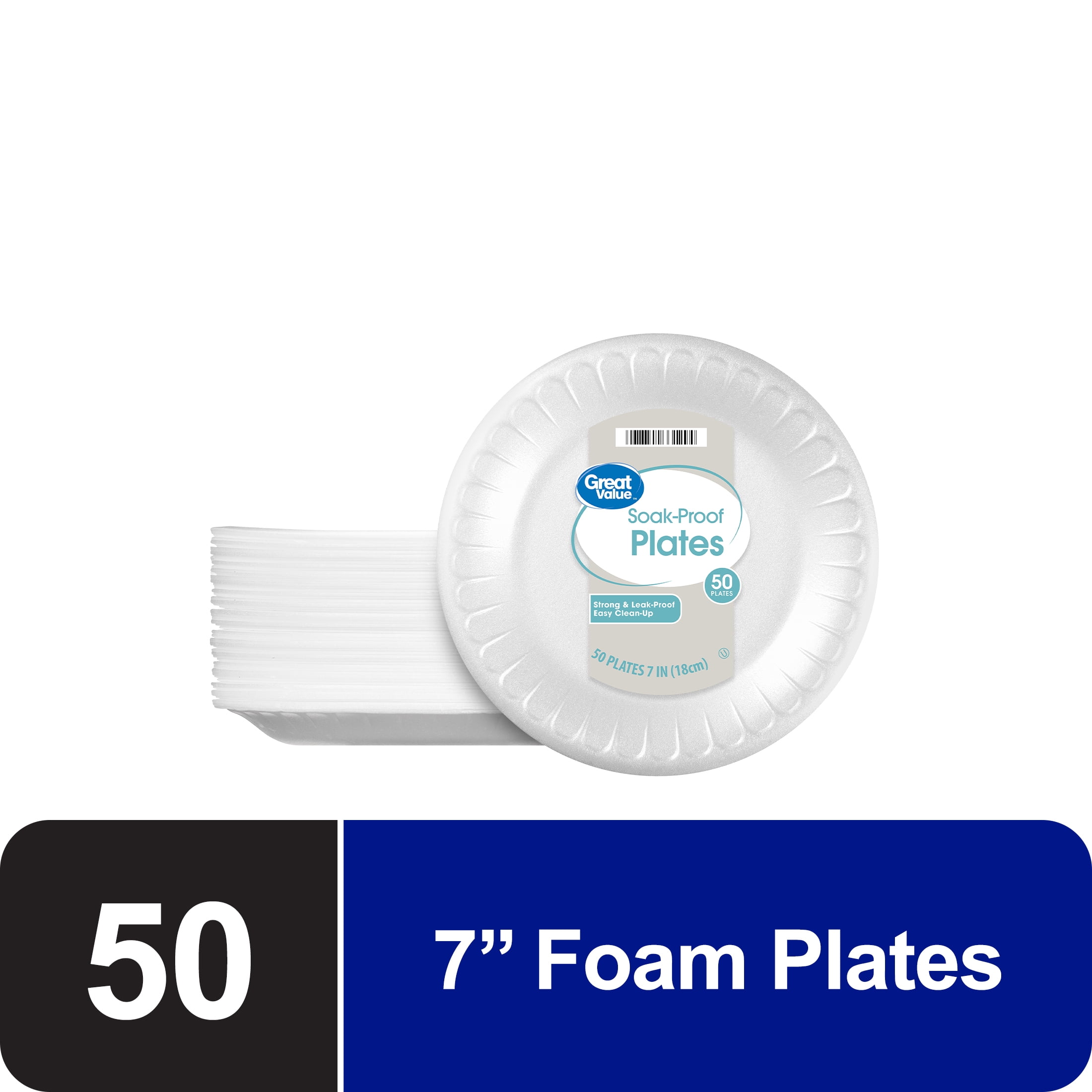 Great Value Everyday Disposable Foam Plates, 7 inch, 50 Count