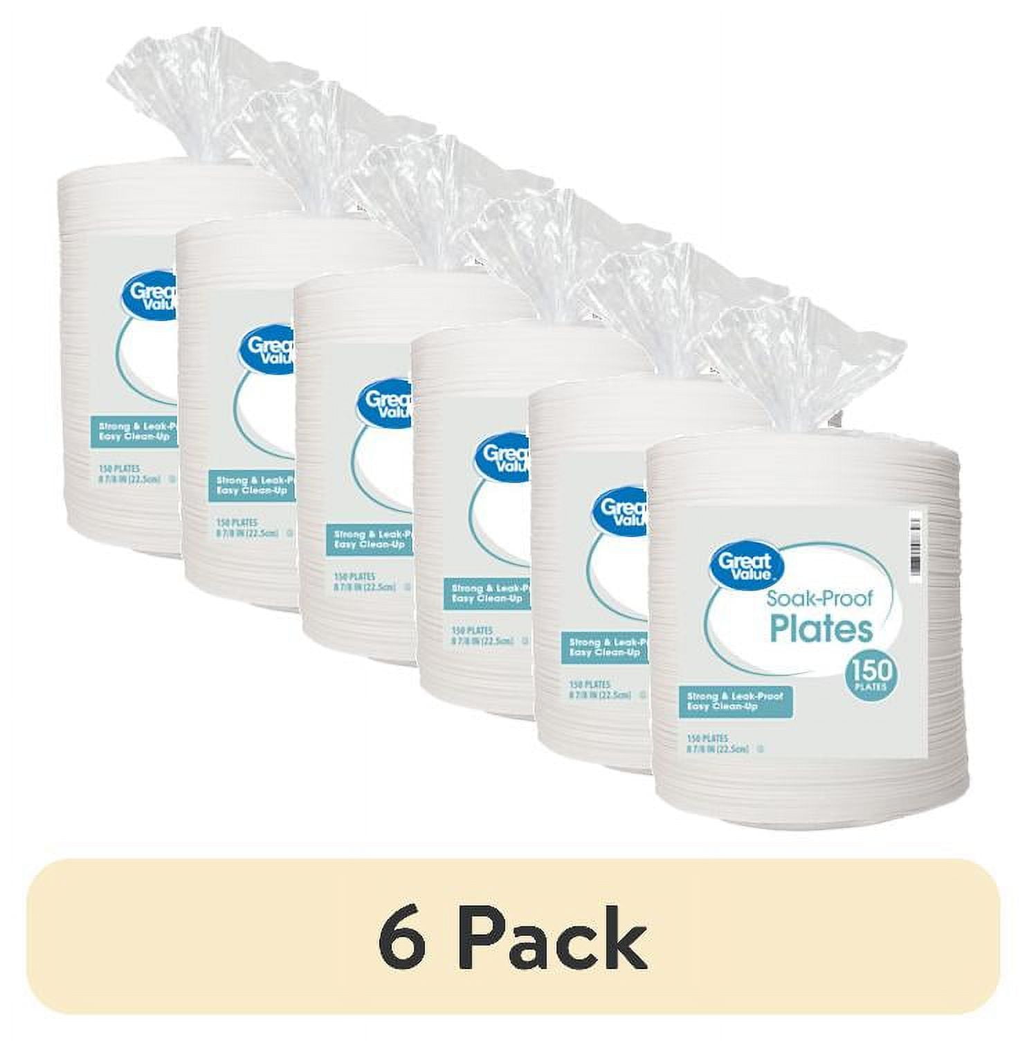 (6 pack) Great Value Soak Proof Foam Foam Plates, White, 9 in, 150 ...