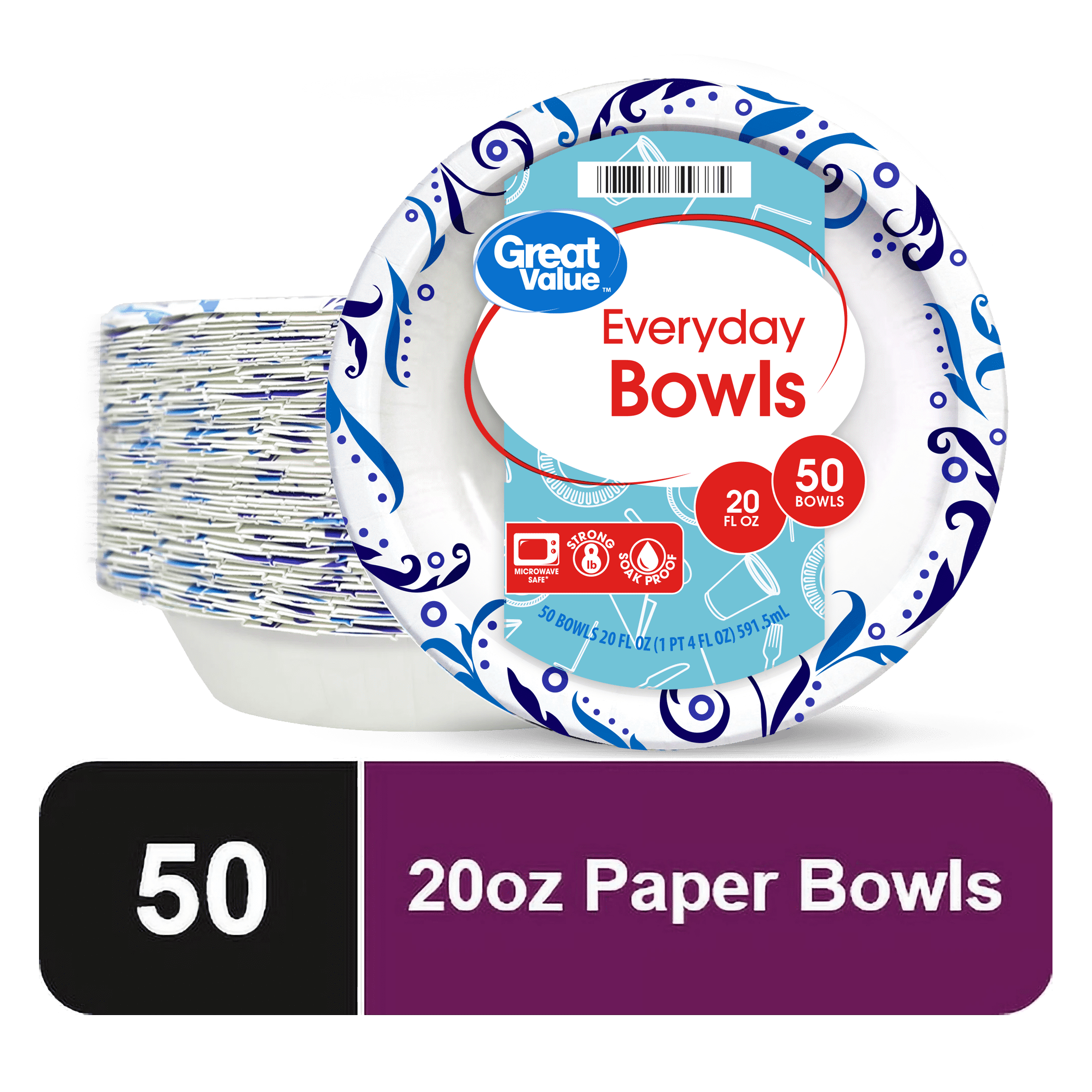 Great Value Everyday Disposable Paper Bowls 20 oz 50 Count