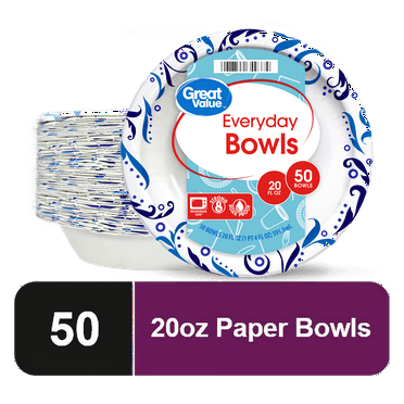 Great Value Everyday Disposable Paper Bowls, 20 oz, 50 Count