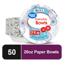 Great Value Everyday Disposable Paper Bowls, 20 oz, 50 Count
