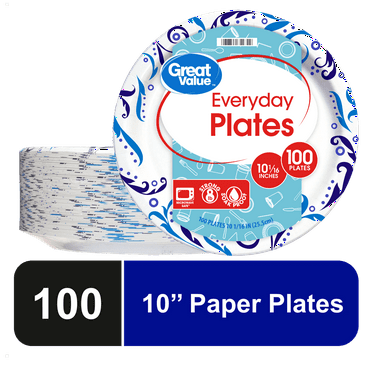 Great Value Everyday Disposable Paper Plates, 10", 100 Count