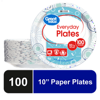 Great Value Everyday Disposable Paper Plates, 10", 100 Count